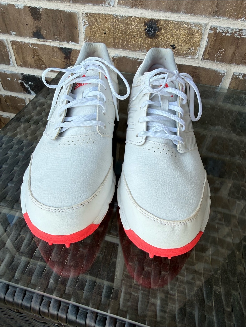 adidas White Golf Shoes with Coral Red Outsole